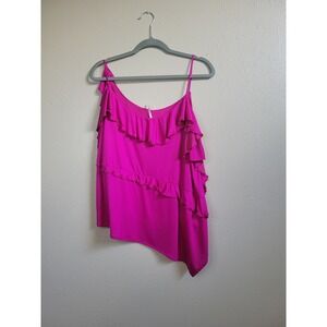 Anthropologie Asymmetrical Ruffle Cami Women's Raspberry Tiered Sz XL